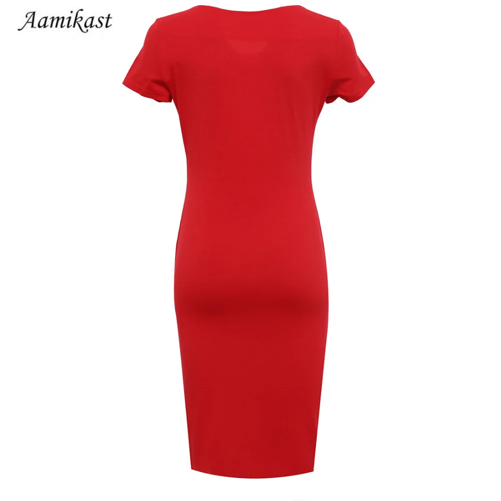 Женское платье карандаш AAMIKAST с коротким рукавом и треугольным вырезом размеры S M