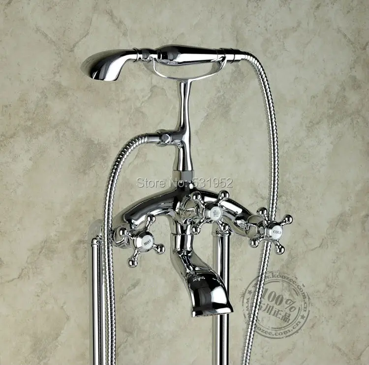 Бесплатная доставка напольный хромированный смеситель для ванны с двойной