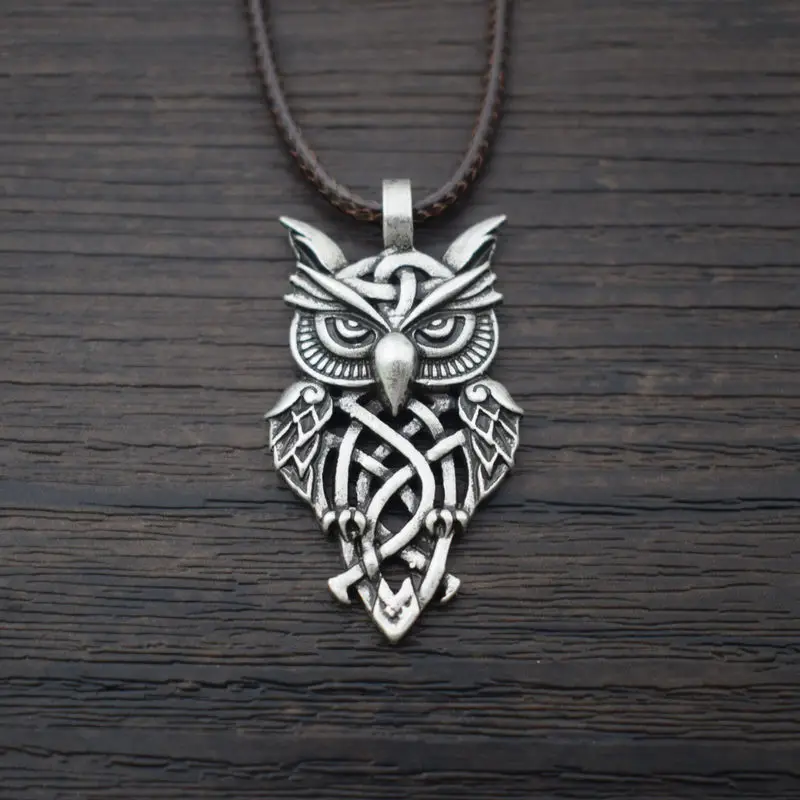 Brown rope silver SanLan Брендовое кельтское ожерелье сова винтажная Подвеска Сова - Окраска металла: Brown rope silver