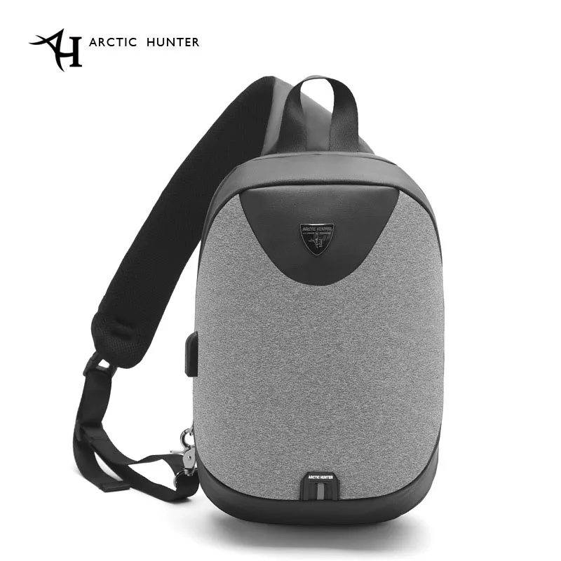 ARCTIC HUNTER, USB, водонепроницаемая, противоугонная, Мужская нагрудная сумка, сумка через плечо, Спортивная, мужская, для подростков, для мальчиков, для путешествий, через плечо - Цвет: ligth gray USB