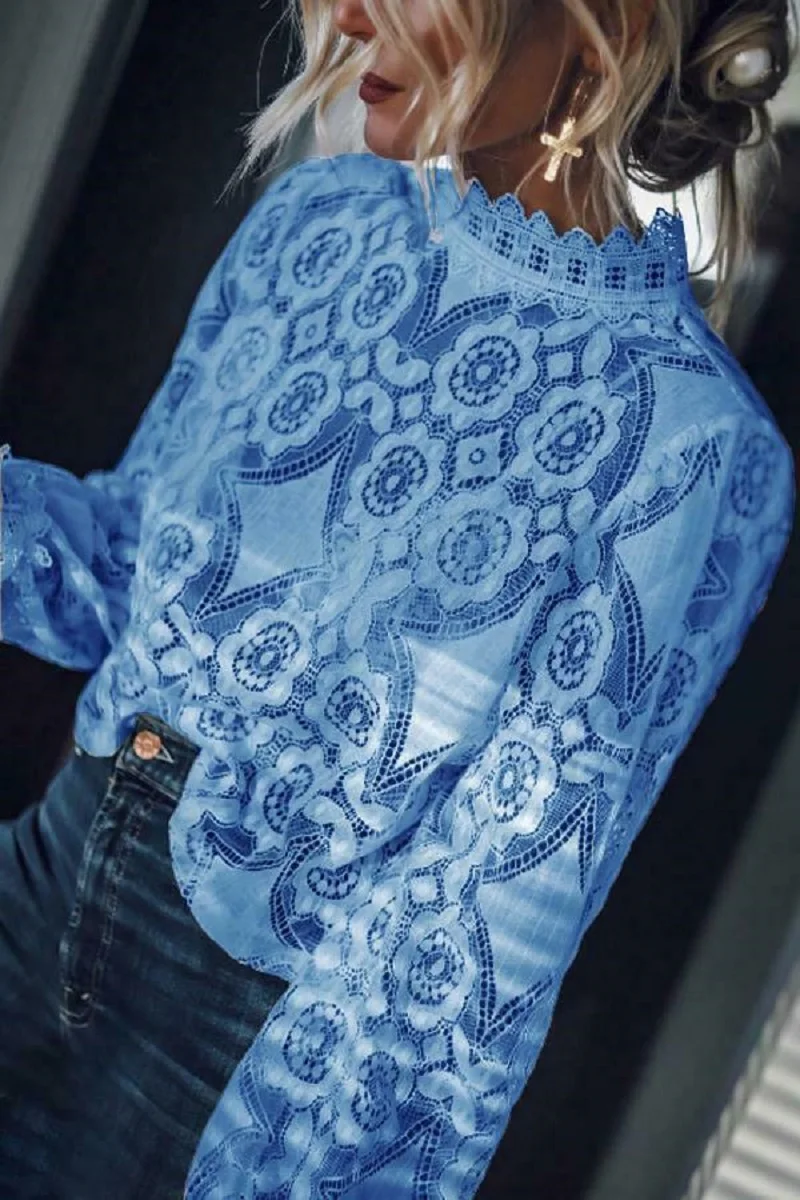 Новая женская модная повседневная шикарная блузка однотонная Кружевная блуза с