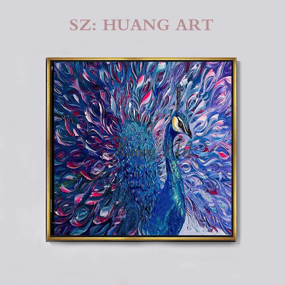 

Large Canvas Wall Art Animal Oil Painting Hand-painted Modern Animal Purple Peacock Oil Painting for Living Room Decoration