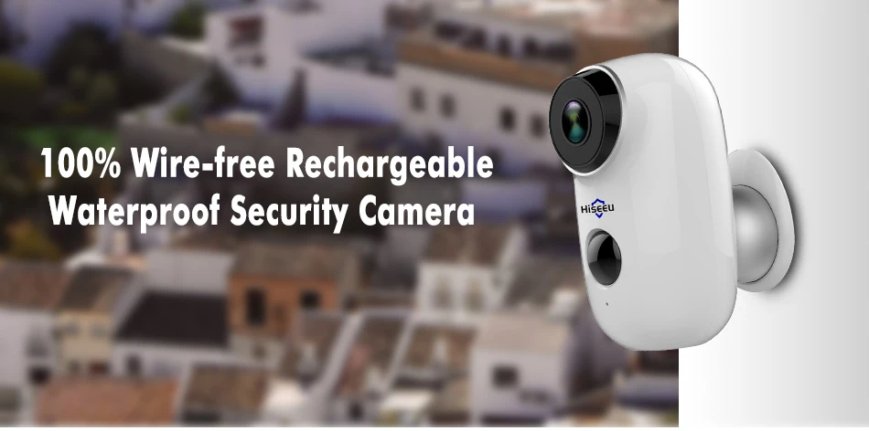 Hiseeu Беспроводная перезаряжаемая батарея CCTV Wifi ip-камера для улицы IP65 Всепогодная домашняя камера безопасности PIR Сигнализация Движения
