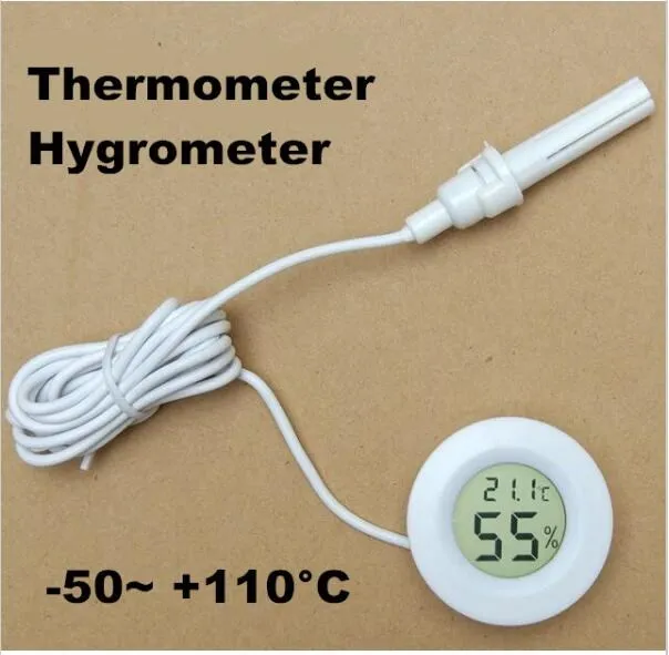 white mini Humidity tester Hygrometer Thermometer Round Temperature meter probe for Aquarium Freezer Refrigerator with line | Инструменты