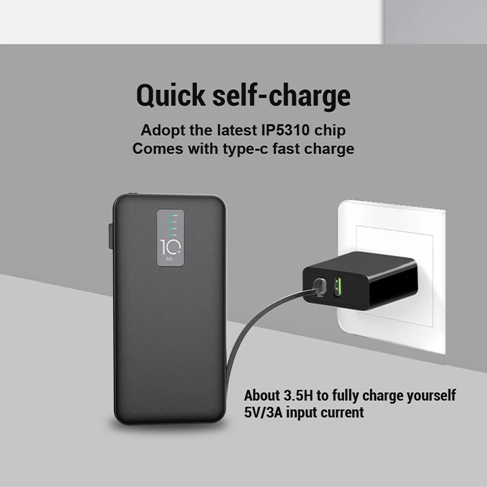 Внешний аккумулятор Cager 10000 мАч 3 а с кабелем для iphone Samsung USB Type C|Внешние