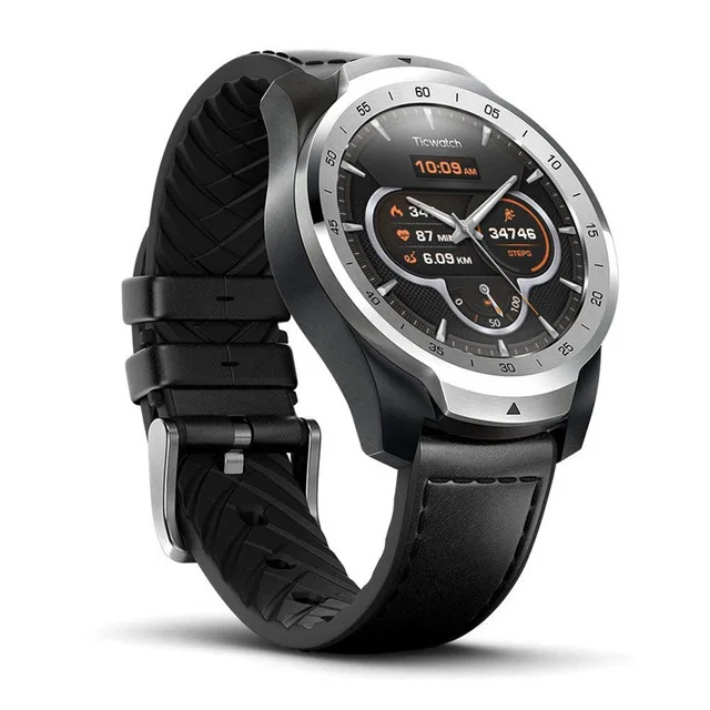 Серебристый Смарт-часы Ticwatch Pro, Bluetooth, IP68, многослойный дисплей, Поддержка NFC платежей/Google Assistant, одежда OS от Google, 415 мАч, часы - Цвет: Серебристый