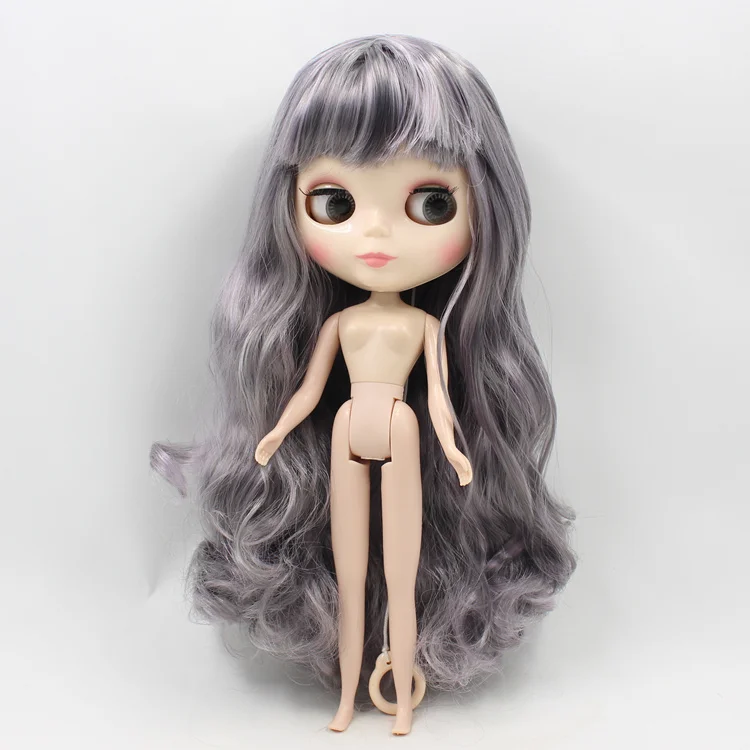 nude doll Fortune days factory blyth кукла серый микс фиолетовые волосы с челкой нормальное/суставное тело блестящее лицо 1/6 BL9016/1049 - Цвет: nude doll