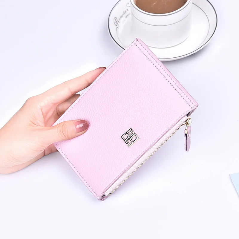 Pink Зеркальный солнечный женский короткий кошелек из зернистой пу кожи, женский держатель для карт на молнии, дамская сумочка - Цвет: Pink
