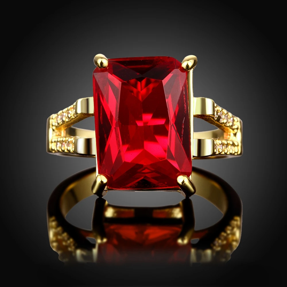 

1.5ct Pincess Cut Wedding Womens Yellow Gold Filled Red Ring Size 8