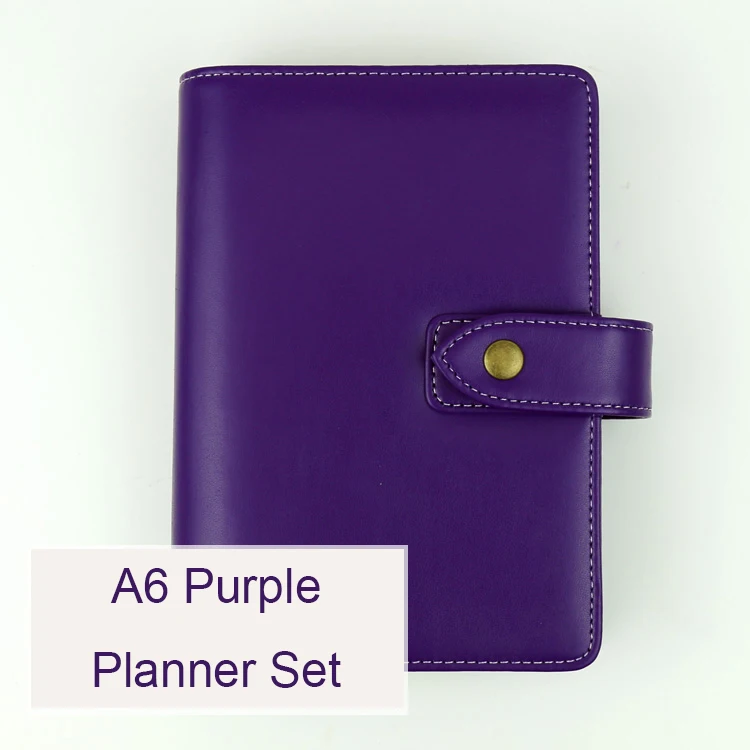 A6 Purple set Имитация кожаный блокнот-органайзер винтажные канцелярские принадлежности А5 А6 органайзер-органайзер с листочками личные дневники школьные принадлежности - Цвет: A6 Purple set
