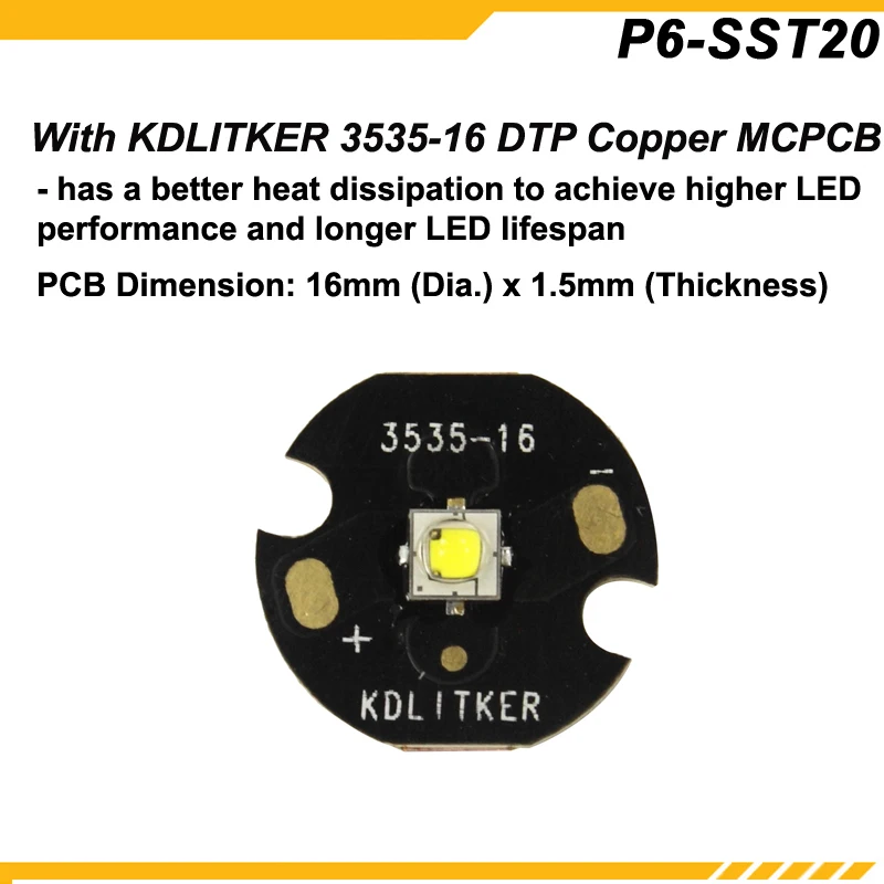 KDLITKER P6 SST20 Luminus SST 20 700 Lumens 3V 9V P60 Drop in (Dia. 26 5 мм)|Фонарики и осветительные приборы| |