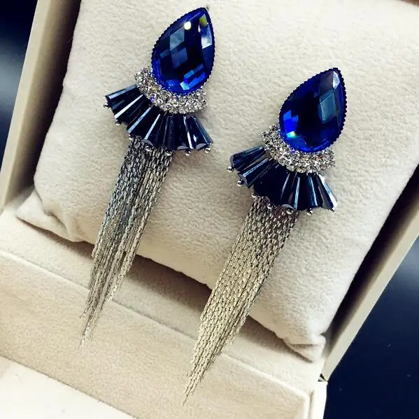 

Charmcci New Arrival Unique Crystal Long Leaf Drop Earrings Fashion Jewelry Holiday Gifts For Women Wholesale and Retail
