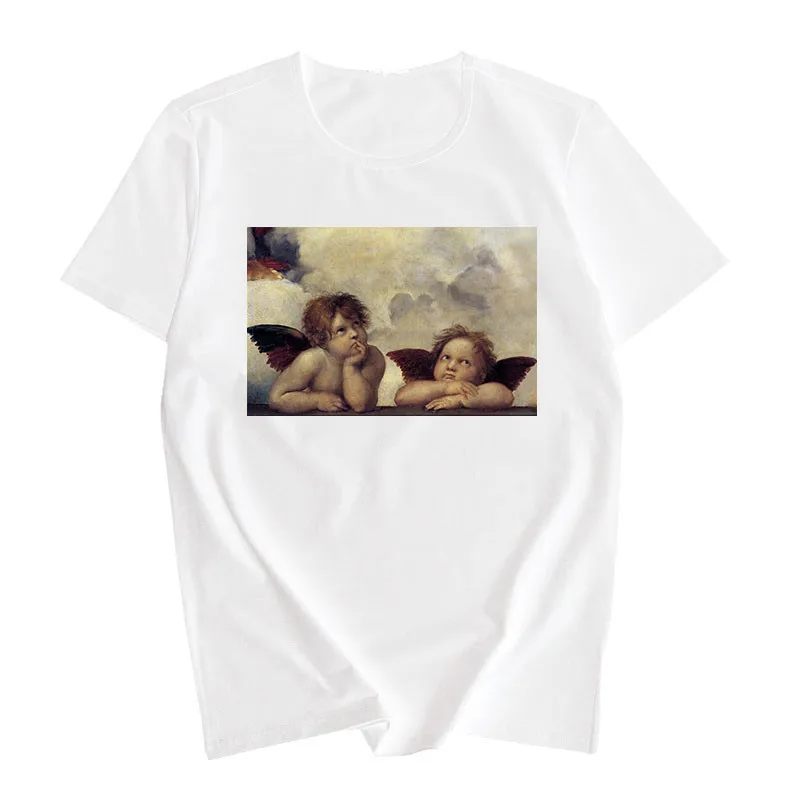 Женская футболка с принтом милого ангела и масляной живописи новая летняя модная