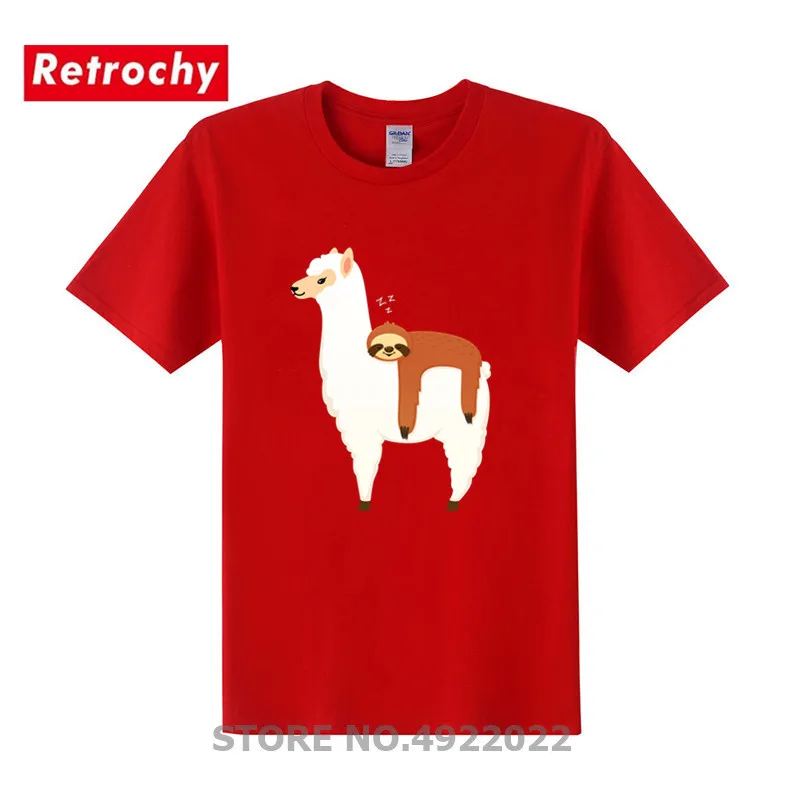 Funny Sloth The Flash T Shirt Humor Design Lazy Hitching Ride On Alpaca T-Shirt Men Holiday Llama Pre-Cotton Tshirt | Мужская одежда