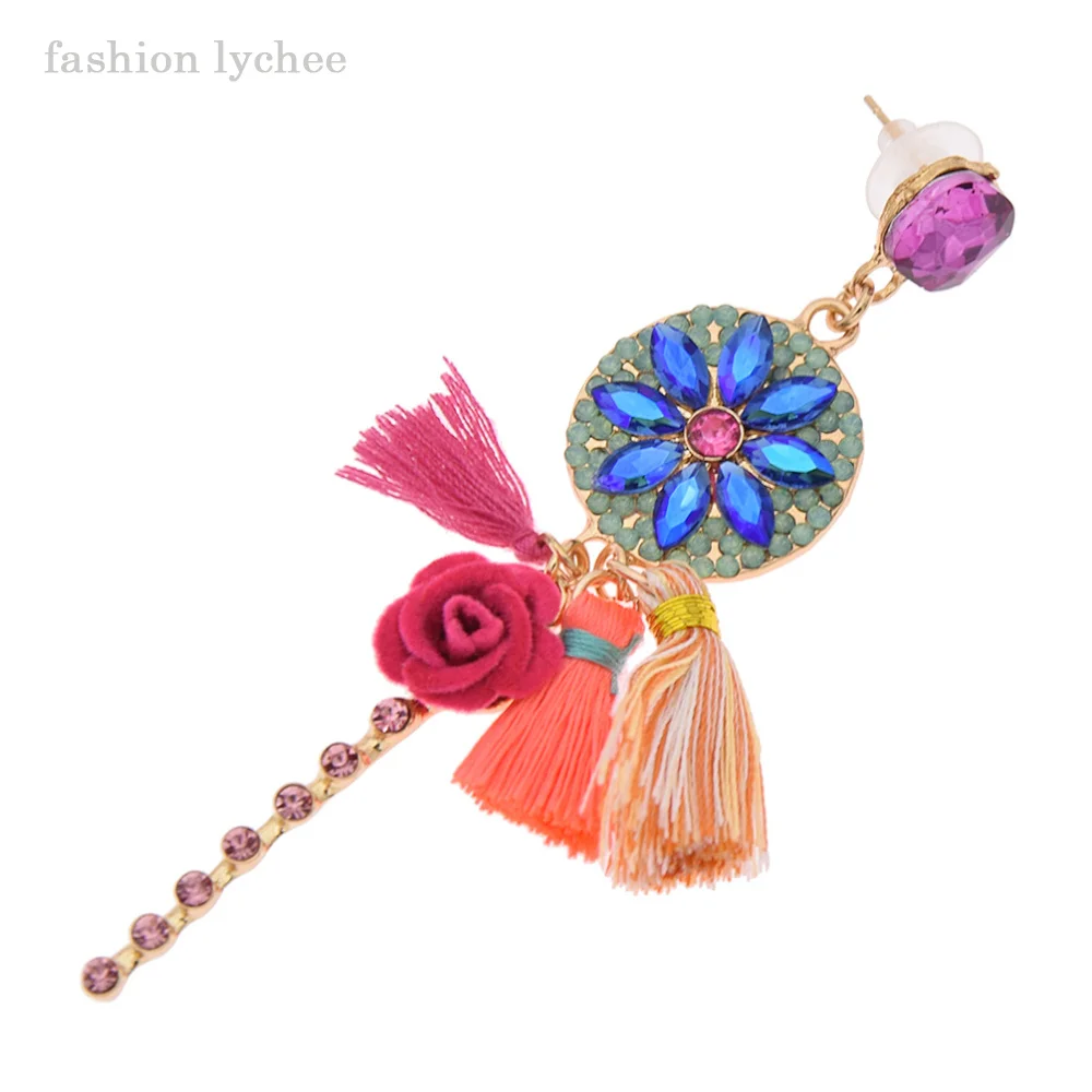 Модные серьги личи с цветными кристаллами и цветами розы висячие для женщин