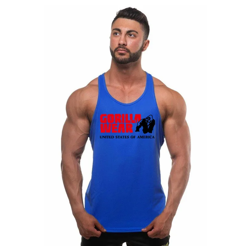 Gorilla wear blue Бренд для бодибилдинга спортивные мужские Майки Спортивная безрукавка Спортивная Фитнес Мужская одежда для спортзала без рукавов рубашки мускулатуры - Цвет: Gorilla wear blue