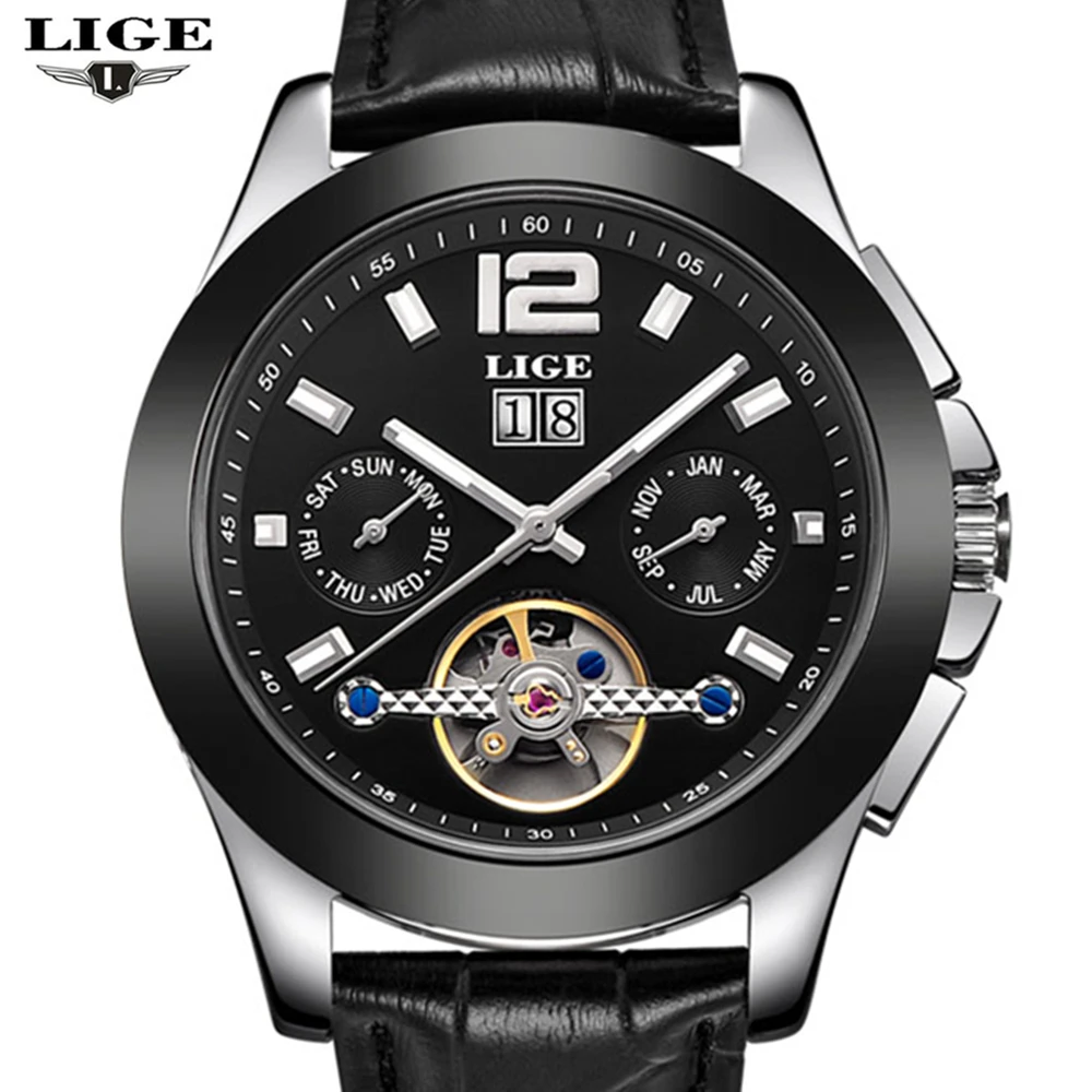 Top Brand Luxury LIGE Watches Men High Quality Tourbillon Automatic Mechanical Mens Dive 50M Business Steel Wristwatch | Наручные часы