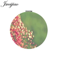 jweijiao beautiful flower art picture makeup mirror mini round folding compact colorful photo print pu leather pocket mirror