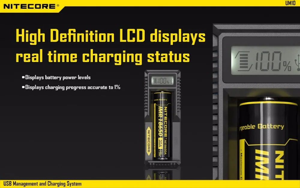Nitecore умное зарядное устройство UM10 UM20 Digi зарядное устройство с ЖК-дисплеем универсальное USB питание для литий-ионного аккумулятора 18650/18490/18350/17500