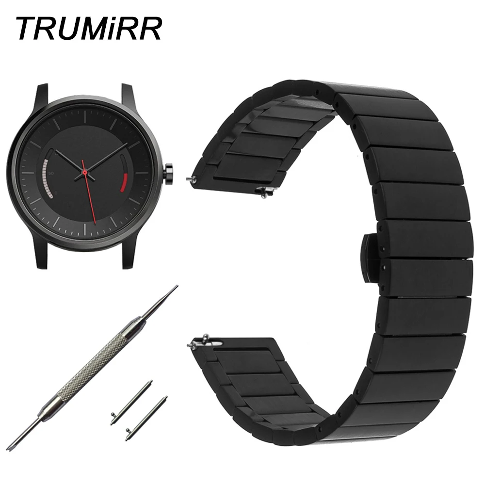 

20mm Quick Release Watchband for Garmin Vivomove Stainless Steel Watch Band Link Strap Butterfly Buckle Bracelet Black Silver