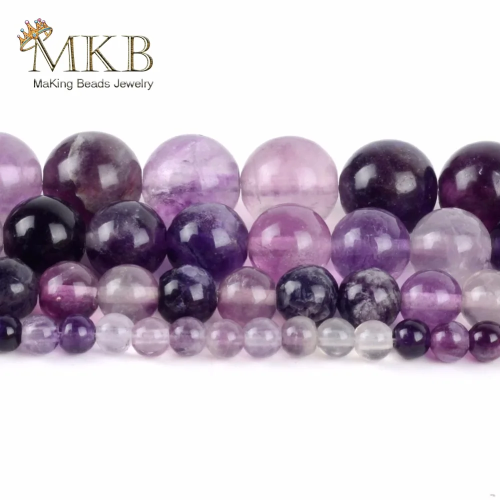 Natural Round Purple Fluorite Stones Loose Beads For Jewelry Making 4 6 8 10mm Gem Diy Bracelet Jewellery Accessories | Украшения и