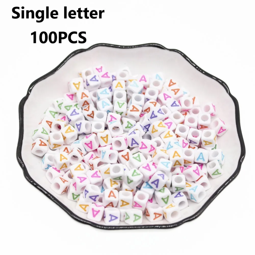 

CHONGAI 100Pcs Acrylic Single Alphabet /Letter Cube Beads Mix Color For Jewelry Making DIY Loose Beads 6x6mm