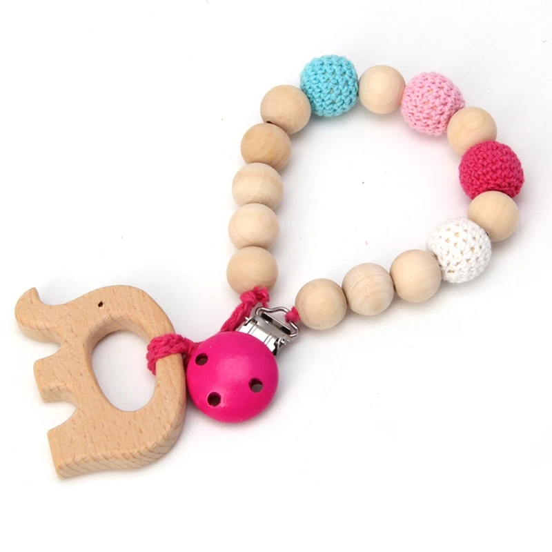 

Baby Wood Pacifier Clip Pendant Nature Wooden Teething Chewable Infant Toy W15