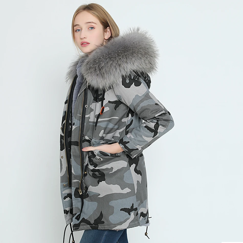 OFTBUY длинная Камуфляжная парка зимняя куртка пальто женское пальто из натурального меха парки Большой натуральный мех енота воротник теплый толстый мех