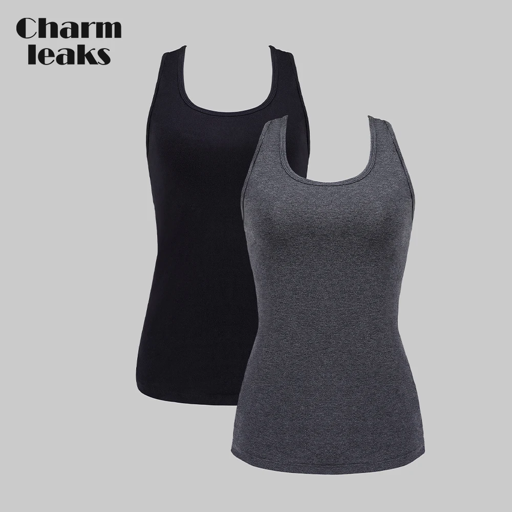

Charmleaks Women's Basic Camis Cotton Soft Camisole Solid Tank Tops Pack of 2 Night Sleepwear Jogging Wear Fitness