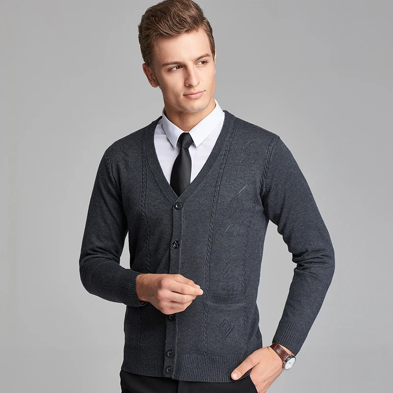 Новинка мужской вязаный кардиган на пуговицах Осенняя шерстяная одежда