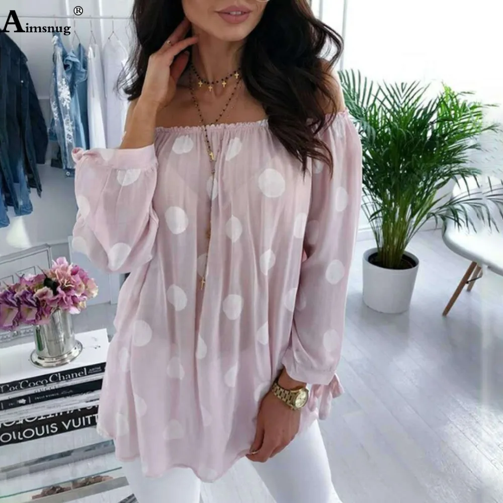 Женская блузка с принтом в горошек свободная большого размера воротником