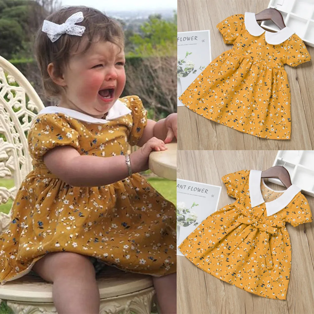 Girls Summer Dress Infant Baby Short Sleeve Floral Print Clothes Princess Party Wedding Dresses T5# | Мать и ребенок