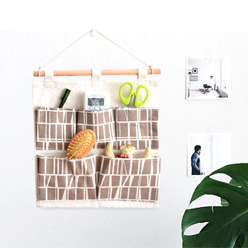 

Aprince Waterproof Hanging Storage Bag Creative Flamingo Cotton and Hemp 3 Cells Art Bag Hanging Door Backwall Hanging 3-pocket