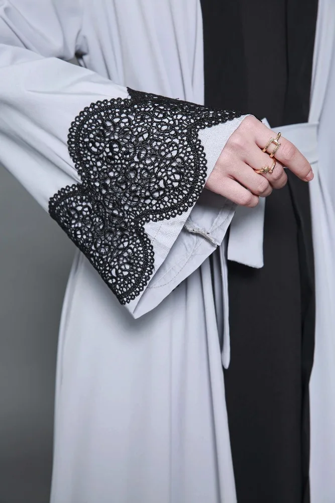 Платье кимоно для женщин мода размера плюс Черное кружево Abaya белый кардиган