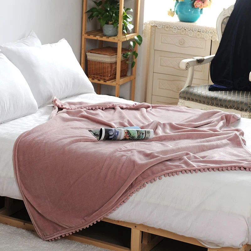 Мягкое Флисовое одеяло с помпон-кисточка для взрослых дивана постельное белье