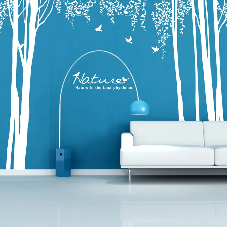 Большие настенные Стикеры с изображением дерева и птиц леса настенное искусство