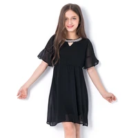 2018 summer princess chiffon dress for girl diamond children dresses black short sleeve vestidos clothes for girl age 6789 10 12
