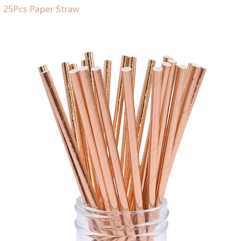 25pcs paper straw Розовое золото конфетти балоны фольга шампанское Звезда шар свадебные шары из латекса globos BabyShower День Рождения украшения принадлежности - Цвет: 25pcs paper straw