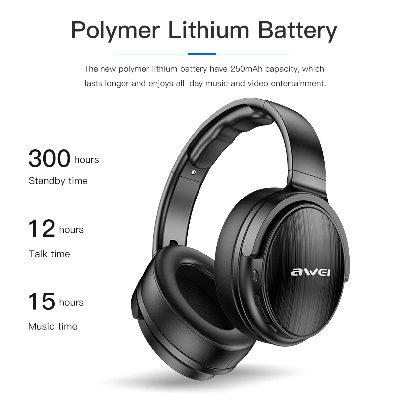 AWEI Budget Bluetooth V5.0 Gaming Headphone Wired Wireless Stereo Handsfree Headset AAC Noise Cancelling With Mic Support TFcard