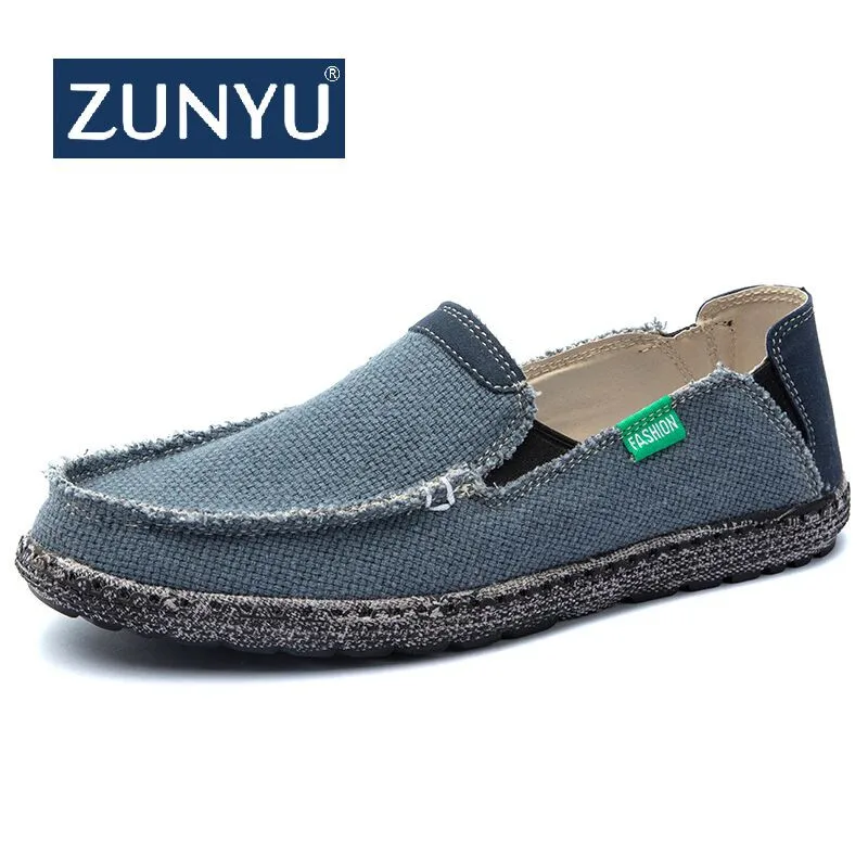ZUNYU/повседневная мужская обувь из холстины; большие размеры 39-47; парусиновая обувь; Дизайнерские кроссовки; обувь для вождения; мягкая дышащая мужская обувь; обувь без застежки