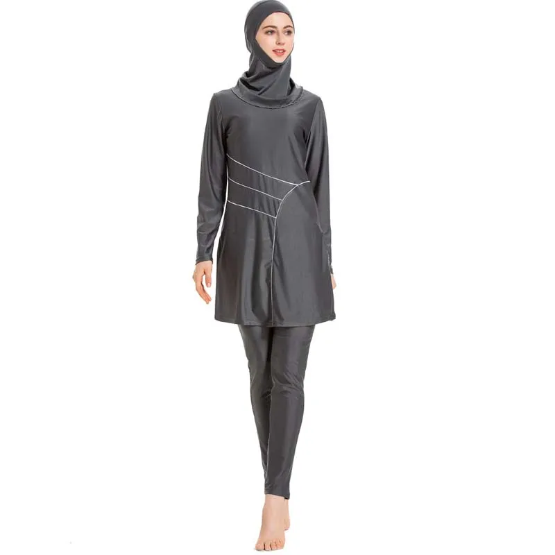 Gray BAILUNMA Burkinis Мусульманский купальник, скромная одежда, мусульманская одежда для плавания, женская одежда из 3 предметов, Раздельная одежда, длинная купальная одежда, M021 - Цвет: Gray