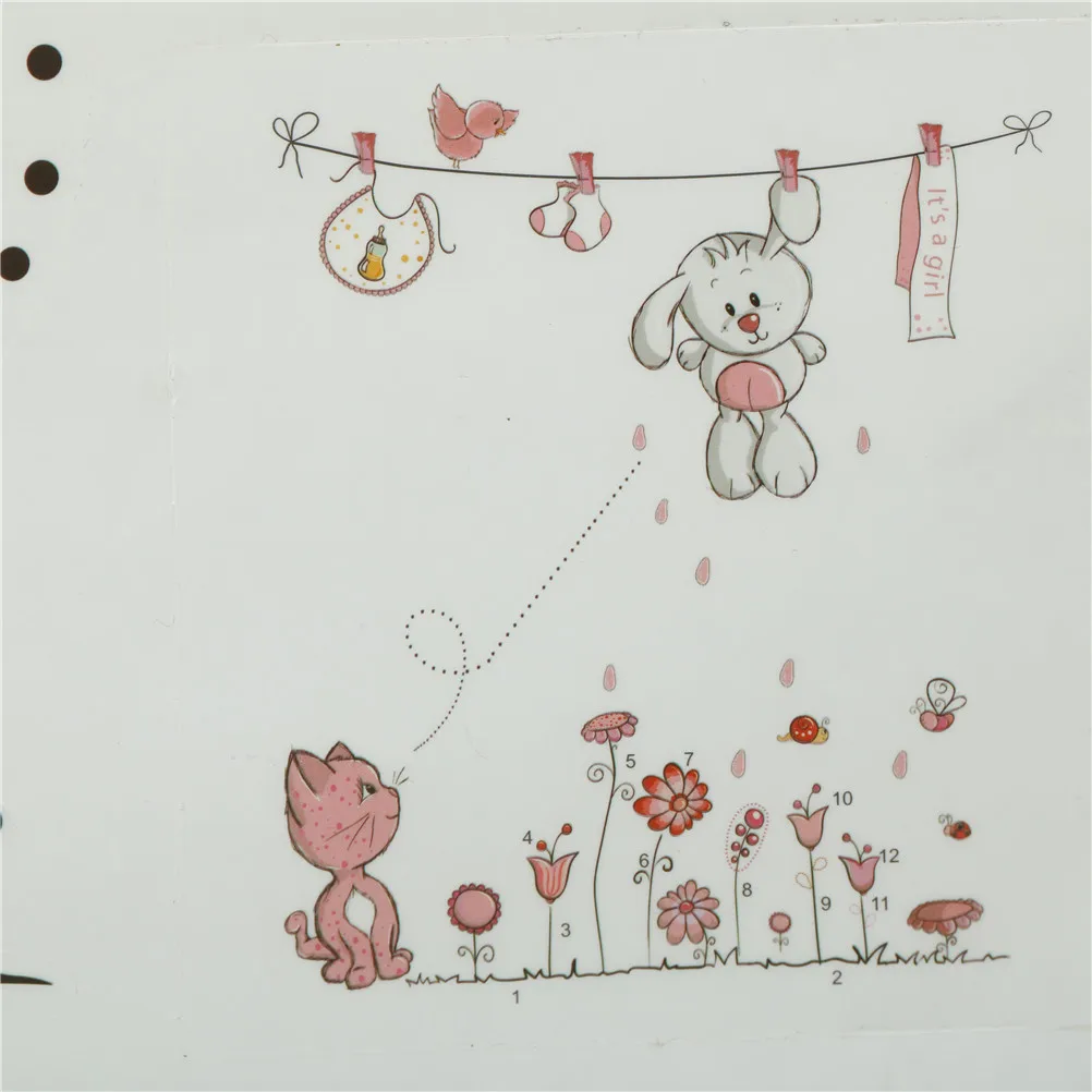 Розовый мультяшный Кот Кролик цветок Наклейка на стену комнаты зонтик классная