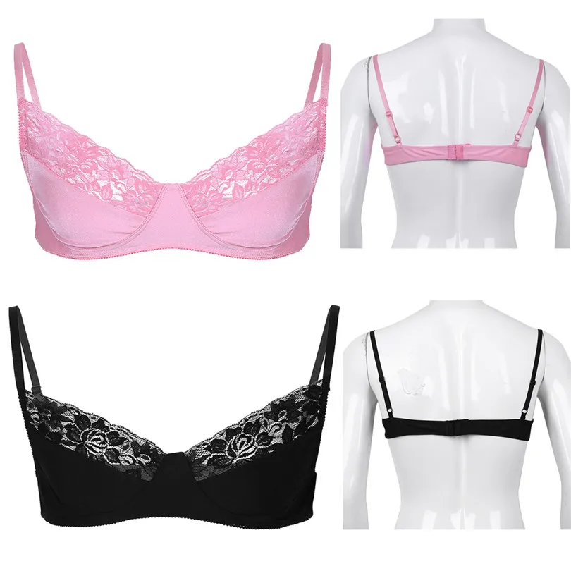 Feeshow гей Для мужчин Сисси бюстгальтер без косточек из гладкой ткани и кружева топ