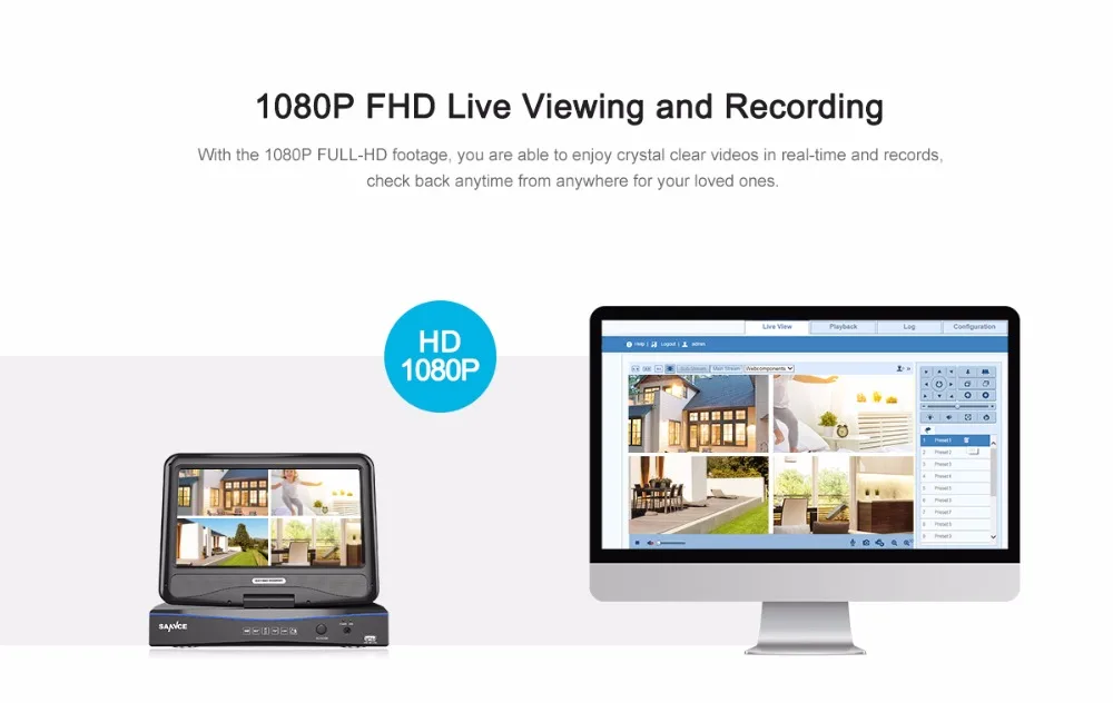 SANNCE 4CH FHD 1080P камера безопасности системы видеонаблюдения DVR с 10,1 ''lcd и 4 шт 2.0MP Всепогодная камера наблюдения