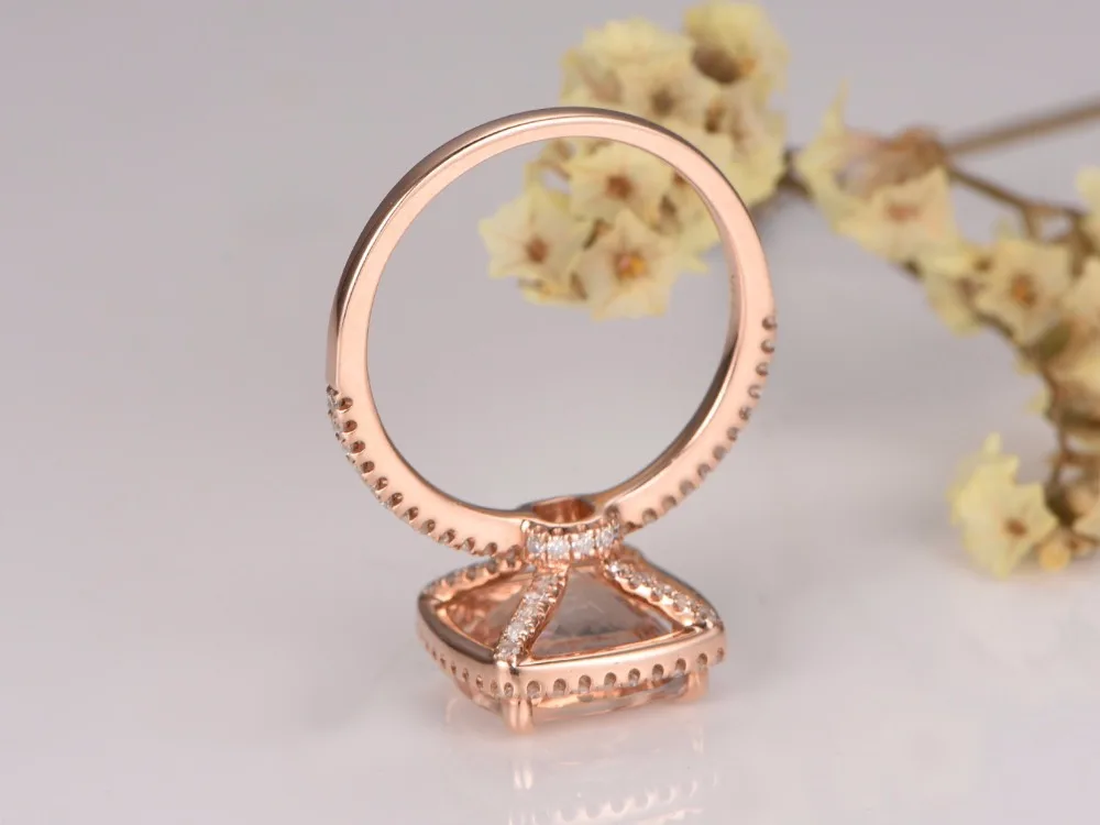 Myray морганит Обручение ring9x9mm Подушки Cut Stone 14 К золото Diamond Band Юбилей подарок