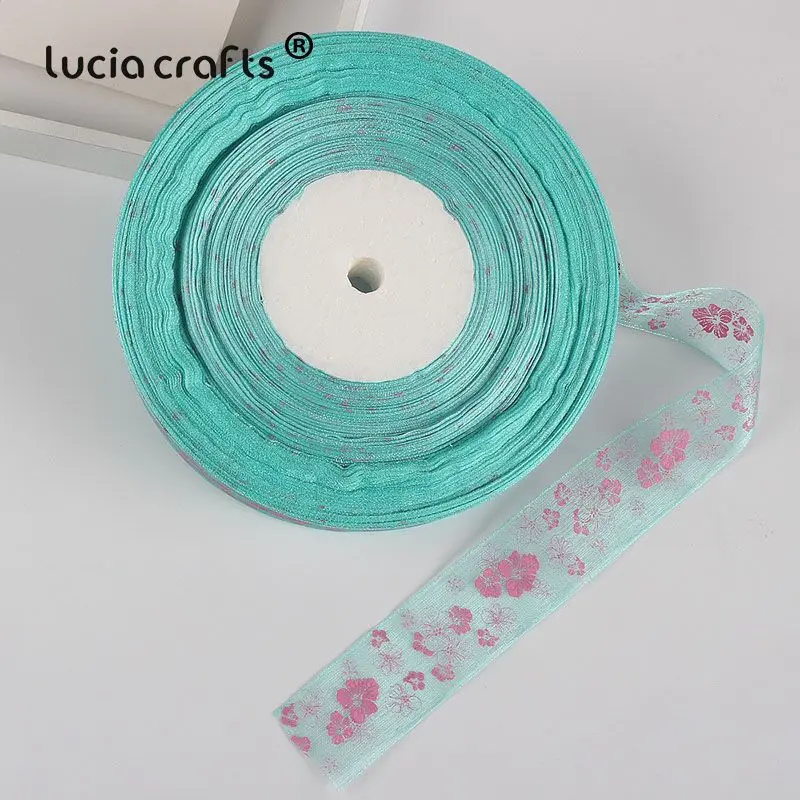 Color 8 5y 5 ярдов/8 ярдов 25 мм Печатные Цветы органза ленты Ткань DIY волосы банты подарочная упаковка Свадебная вечеринка украшения Рождество R0801 - Цвет: Color 8 5y