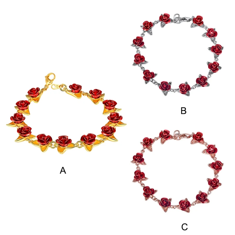 Прямая поставка браслет красная роза цветы золотой цвет наручная цепочка