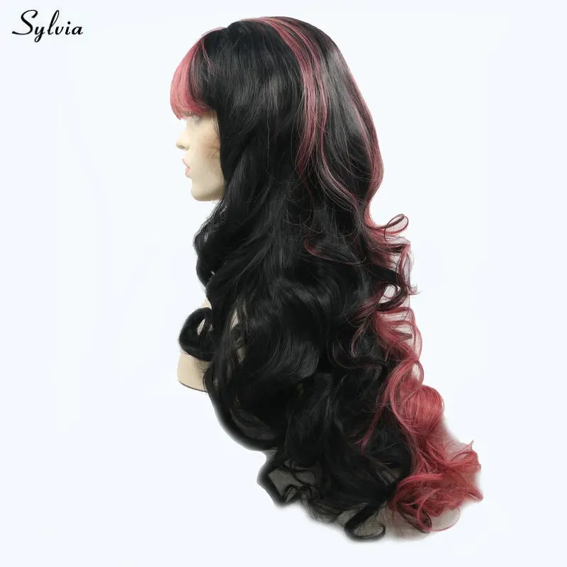Sylvia Body Wave, новые синтетические парики на шнурках спереди для девушек, маскарадный парик для вечеринки, длинные волосы с наполовину красными/черными смешанными цветами