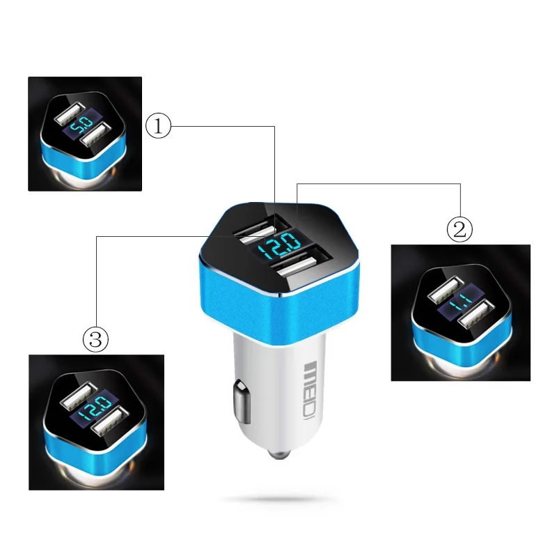 Meidi автомобиля Зарядное устройство Dual USB Порты и разъёмы Smart LED Напряжение Дисплей автомобиля Авто-прикуриватели мобильный телефон Универсальный USB Автомобильное Зарядное устройство