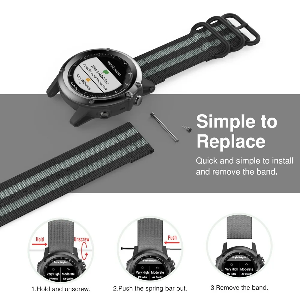 Качество черный серый нейлон ткали часы ремешок для Garmin Fenix 3/3HR замена браслет